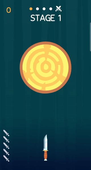 Blazing Blades knife-throwing skill game animation on Plutus with reward-based scoring.