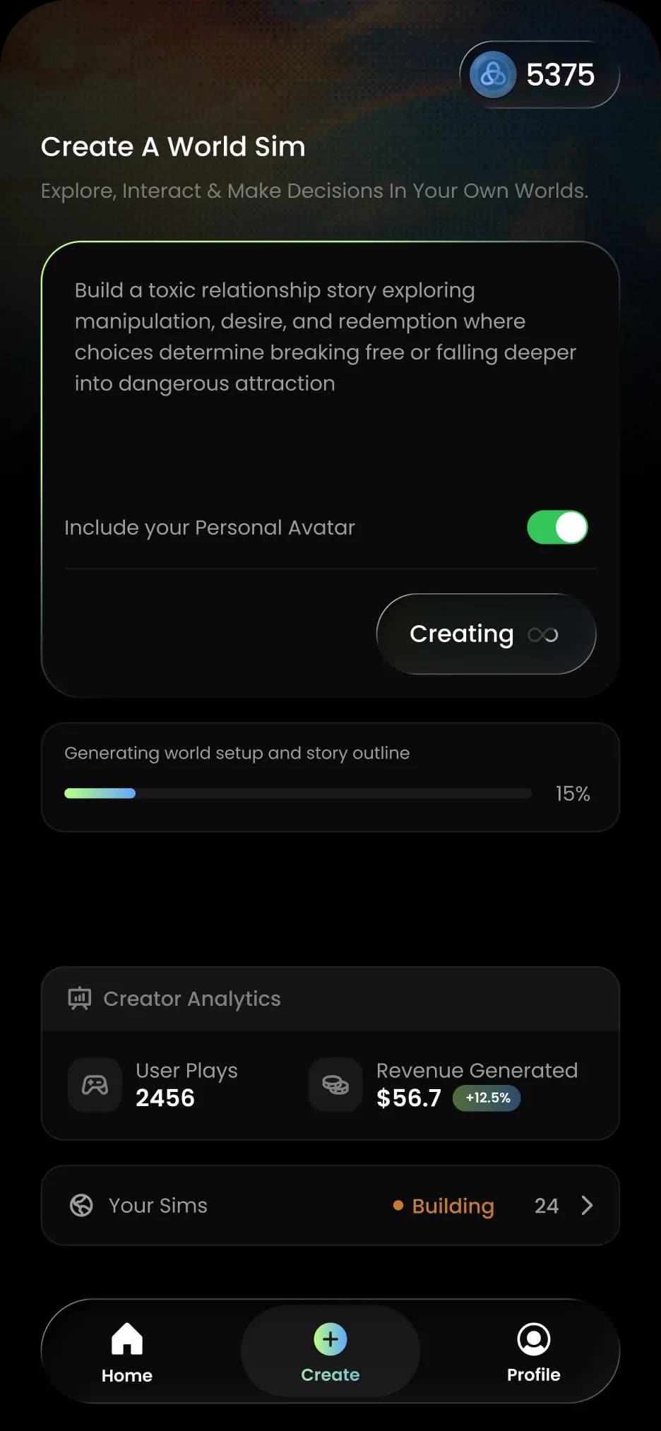 Create a World Sim screen